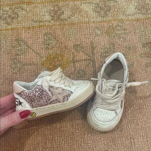 Golden Goose White and Pink Glitter Kids Sneakers